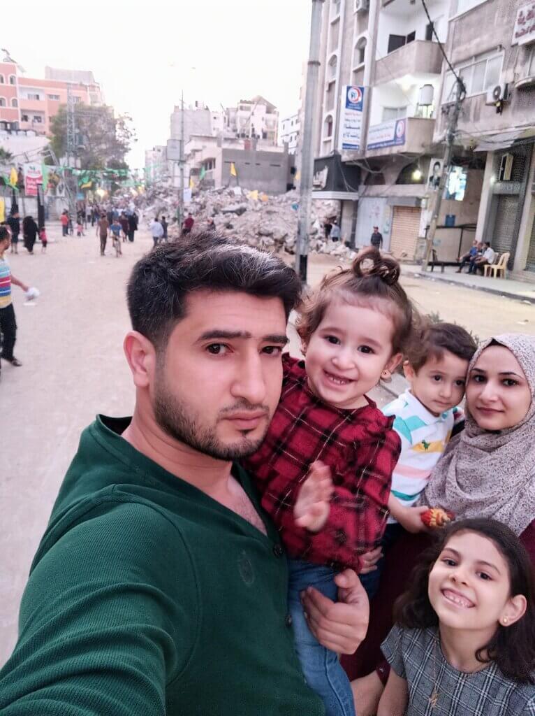 SARAH ALGHERBAWI, RIGHT, WITH HER FAMILY ON AL-WEHDA STREET IN GAZA CITY IN 2020.